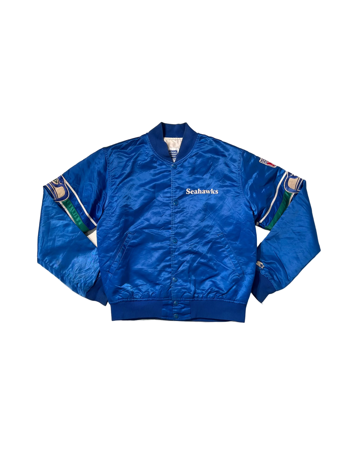 90s Seattle Seahawks Starter Satin Jacket, Quilted, Made in USA